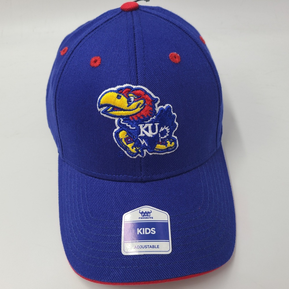 Kids Kansas Jayhawks Hat Adjustable Fan Favorite Blue Red NCAA University Boys